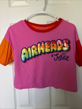 Justice Pink Crop Tee with Colorful Airheads Graphic